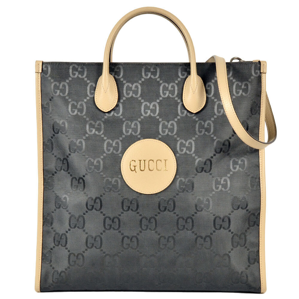 Gucci Beige the Grid Tote Bag Leather Gray GG